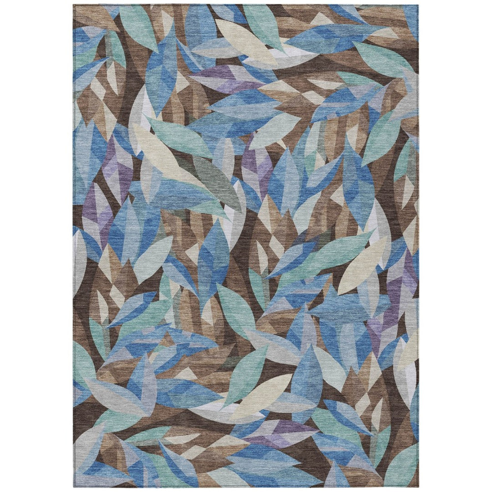 HomeRoots 5' Brown and Blue Floral Area Rug – Washable, Durable Indoor/Outdoor Design for Versatile Home Use 689854