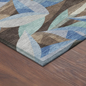 HomeRoots 8' Round Floral Area Rug in Brown and Blue | Washable, Stain-Resistant, Indoor/Outdoor Charm 689855