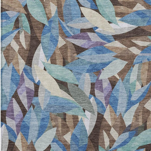 HomeRoots 9' X 12' Brown And Blue Floral Washable Area Rug - Durable, Stylish, and Perfect for Indoor/Outdoor Use! 689857