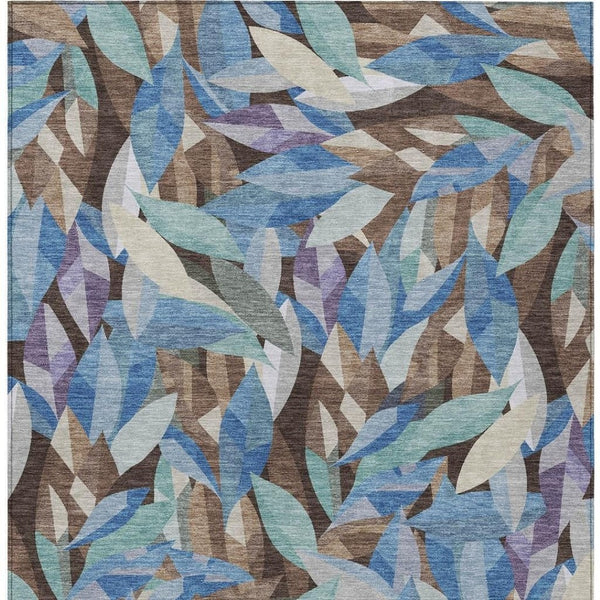 HomeRoots 9' X 12' Brown And Blue Floral Washable Area Rug - Durable, Stylish, and Perfect for Indoor/Outdoor Use! 689857