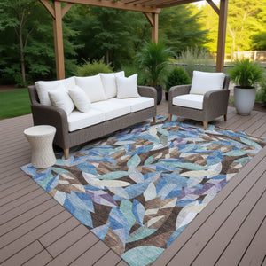 HomeRoots 9' X 12' Brown And Blue Floral Washable Area Rug - Durable, Stylish, and Perfect for Indoor/Outdoor Use! 689857