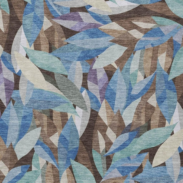 HomeRoots 10' X 14' Brown and Blue Floral Washable Area Rug - Versatile Indoor/Outdoor Style for Every Space 689858