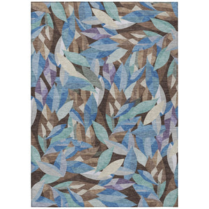 HomeRoots 10' X 14' Brown and Blue Floral Washable Area Rug - Versatile Indoor/Outdoor Style for Every Space 689858
