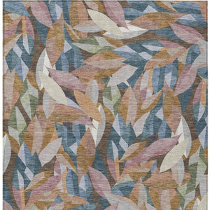 HomeRoots 5' Copper and Blue Floral Washable Indoor-Outdoor Area Rug – Durable, Stylish, and Versatile Charm! 689860