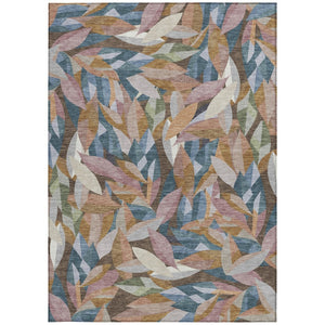 HomeRoots 5' Copper and Blue Floral Washable Indoor-Outdoor Area Rug – Durable, Stylish, and Versatile Charm! 689860