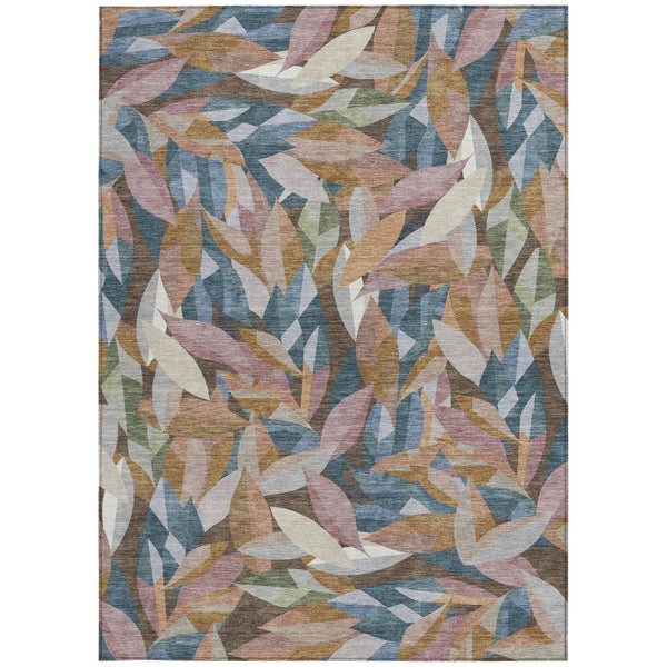 HomeRoots 5' Copper and Blue Floral Washable Indoor-Outdoor Area Rug – Durable, Stylish, and Versatile Charm! 689860