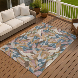 HomeRoots 5' Copper and Blue Floral Washable Indoor-Outdoor Area Rug – Durable, Stylish, and Versatile Charm! 689860