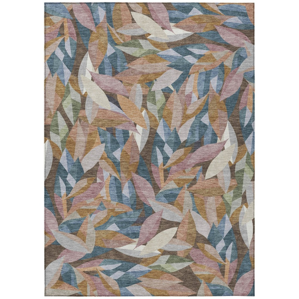 HomeRoots 5' Copper and Blue Floral Washable Indoor-Outdoor Area Rug – Durable, Stylish, and Versatile Charm! 689860