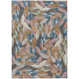 HomeRoots 5' Copper and Blue Floral Washable Indoor-Outdoor Area Rug – Durable, Stylish, and Versatile Charm! 689860