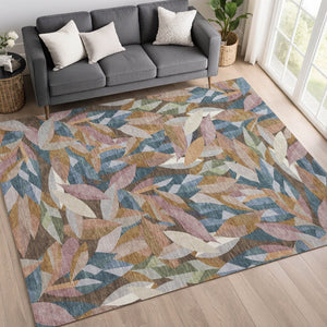 HomeRoots 5' Copper and Blue Floral Washable Indoor-Outdoor Area Rug – Durable, Stylish, and Versatile Charm! 689860