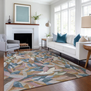 HomeRoots 5' Copper and Blue Floral Washable Indoor-Outdoor Area Rug – Durable, Stylish, and Versatile Charm! 689860