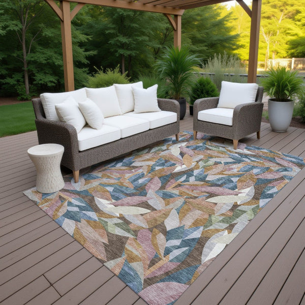HomeRoots 5' Copper and Blue Floral Washable Indoor-Outdoor Area Rug – Durable, Stylish, and Versatile Charm! 689860