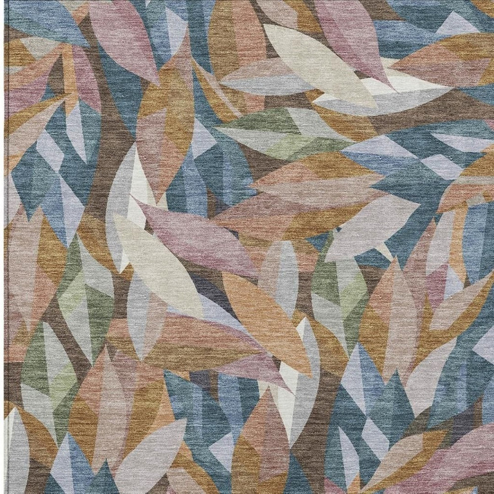 HomeRoots 8' X 10' Copper and Blue Floral Washable Area Rug - Perfect for Indoor & Outdoor Spaces, Durable Style 689862