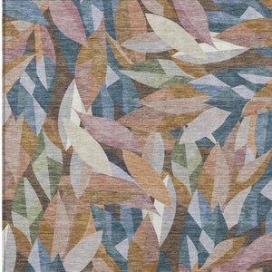 HomeRoots 8' X 10' Copper and Blue Floral Washable Area Rug - Perfect for Indoor & Outdoor Spaces, Durable Style 689862