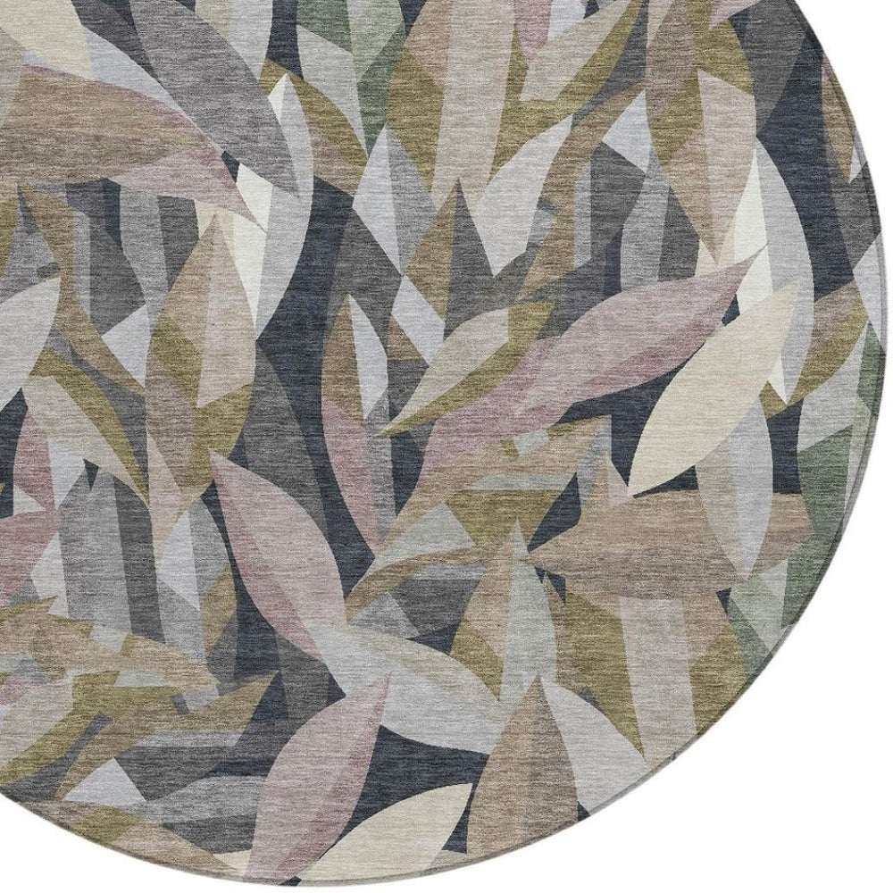 HomeRoots 8' Khaki and Brown Round Floral Area Rug - Durable, Washable, Stylish for Indoor or Outdoor Use 689867