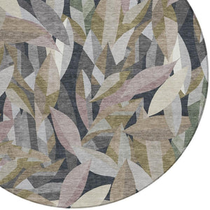 HomeRoots 8' Khaki and Brown Round Floral Area Rug - Durable, Washable, Stylish for Indoor or Outdoor Use 689867