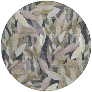 HomeRoots 8' Khaki and Brown Round Floral Area Rug - Durable, Washable, Stylish for Indoor or Outdoor Use 689867