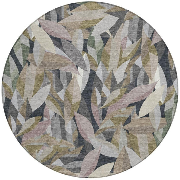 HomeRoots 8' Khaki and Brown Round Floral Area Rug - Durable, Washable, Stylish for Indoor or Outdoor Use 689867