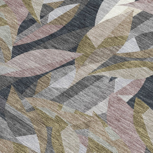 HomeRoots 9' Khaki and Brown Floral Washable Area Rug - Durable Indoor/Outdoor Design for Any Space Decor 689869