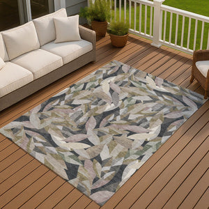 HomeRoots 10' Khaki and Brown Floral Area Rug - Washable Indoor/Outdoor Design for High-Traffic Spaces, 10x14 ft. 689870