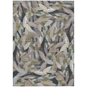 HomeRoots 10' Khaki and Brown Floral Area Rug - Washable Indoor/Outdoor Design for High-Traffic Spaces, 10x14 ft. 689870