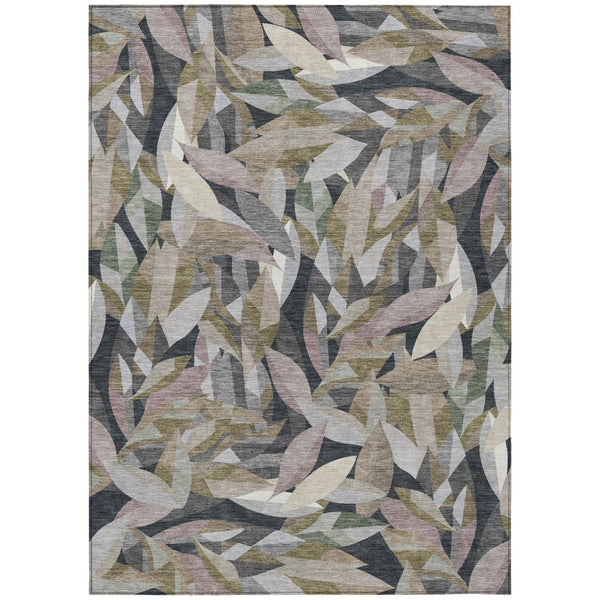 HomeRoots 10' Khaki and Brown Floral Area Rug - Washable Indoor/Outdoor Design for High-Traffic Spaces, 10x14 ft. 689870