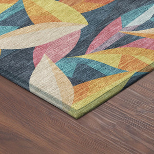 HomeRoots 8' Vibrant Navy Blue, Orange & Yellow Floral Round Area Rug - Washable & Perfect for Indoors/Outdoors 689873