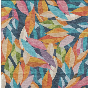 HomeRoots 8' X 10' Vibrant Navy Blue Floral Area Rug - Stain-Resistant, Washable, Perfect for Indoor & Outdoor Use 689874