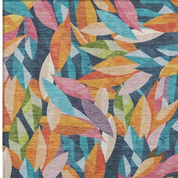 HomeRoots 8' X 10' Vibrant Navy Blue Floral Area Rug - Stain-Resistant, Washable, Perfect for Indoor & Outdoor Use 689874