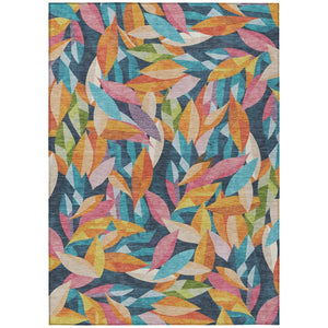 HomeRoots 10' Navy Blue, Orange & Yellow Floral Area Rug - Washable Indoor/Outdoor, Stain-Resistant, Durable Design 689876
