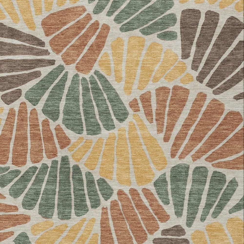 HomeRoots 5' Artichoke Green Copper & Gold Floral Indoor/Outdoor Area Rug – Washable, Durable & Stylish! 689878