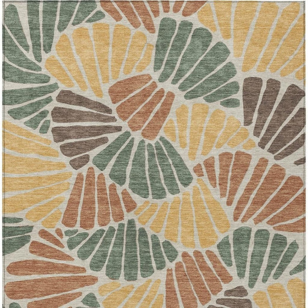 HomeRoots 5' Artichoke Green Copper & Gold Floral Indoor/Outdoor Area Rug – Washable, Durable & Stylish! 689878