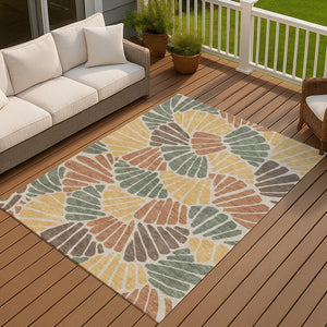 HomeRoots 5' Artichoke Green Copper & Gold Floral Indoor/Outdoor Area Rug – Washable, Durable & Stylish! 689878