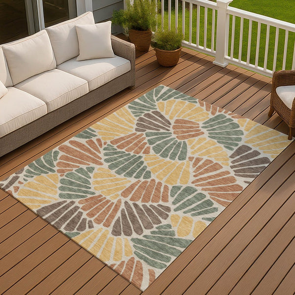 HomeRoots 5' Artichoke Green Copper & Gold Floral Indoor/Outdoor Area Rug – Washable, Durable & Stylish! 689878