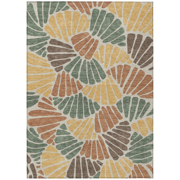 HomeRoots 5' Artichoke Green Copper & Gold Floral Indoor/Outdoor Area Rug – Washable, Durable & Stylish! 689878