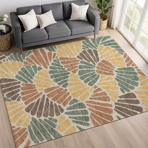 HomeRoots 5' Artichoke Green Copper & Gold Floral Indoor/Outdoor Area Rug – Washable, Durable & Stylish! 689878