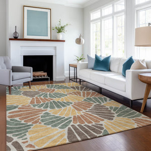 HomeRoots 5' Artichoke Green Copper & Gold Floral Indoor/Outdoor Area Rug – Washable, Durable & Stylish! 689878