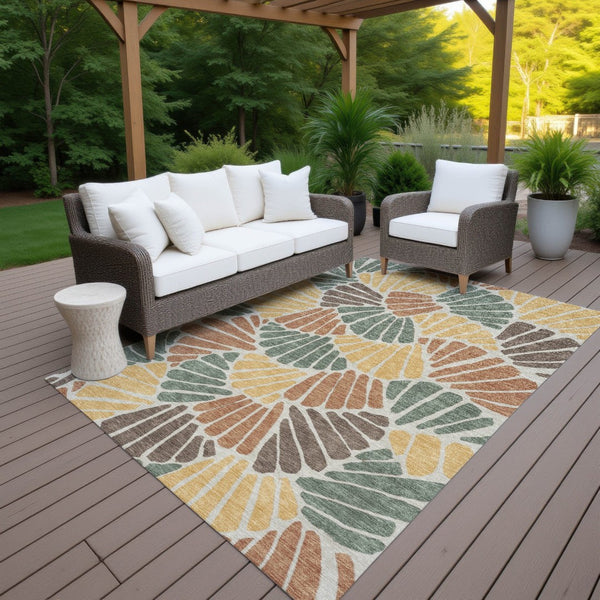 HomeRoots 5' Artichoke Green Copper & Gold Floral Indoor/Outdoor Area Rug – Washable, Durable & Stylish! 689878
