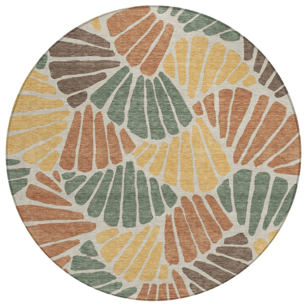 HomeRoots 8' Artichoke Green Floral Round Rug - Stylish Indoor/Outdoor Area Rug, Washable & Durable Design 689879