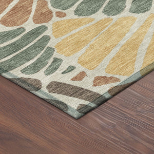 HomeRoots 8' Artichoke Green Floral Round Rug - Stylish Indoor/Outdoor Area Rug, Washable & Durable Design 689879