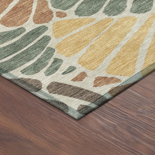 HomeRoots 8' Artichoke Green Floral Round Rug - Stylish Indoor/Outdoor Area Rug, Washable & Durable Design 689879