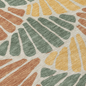 HomeRoots 8' Artichoke Green Floral Round Rug - Stylish Indoor/Outdoor Area Rug, Washable & Durable Design 689879