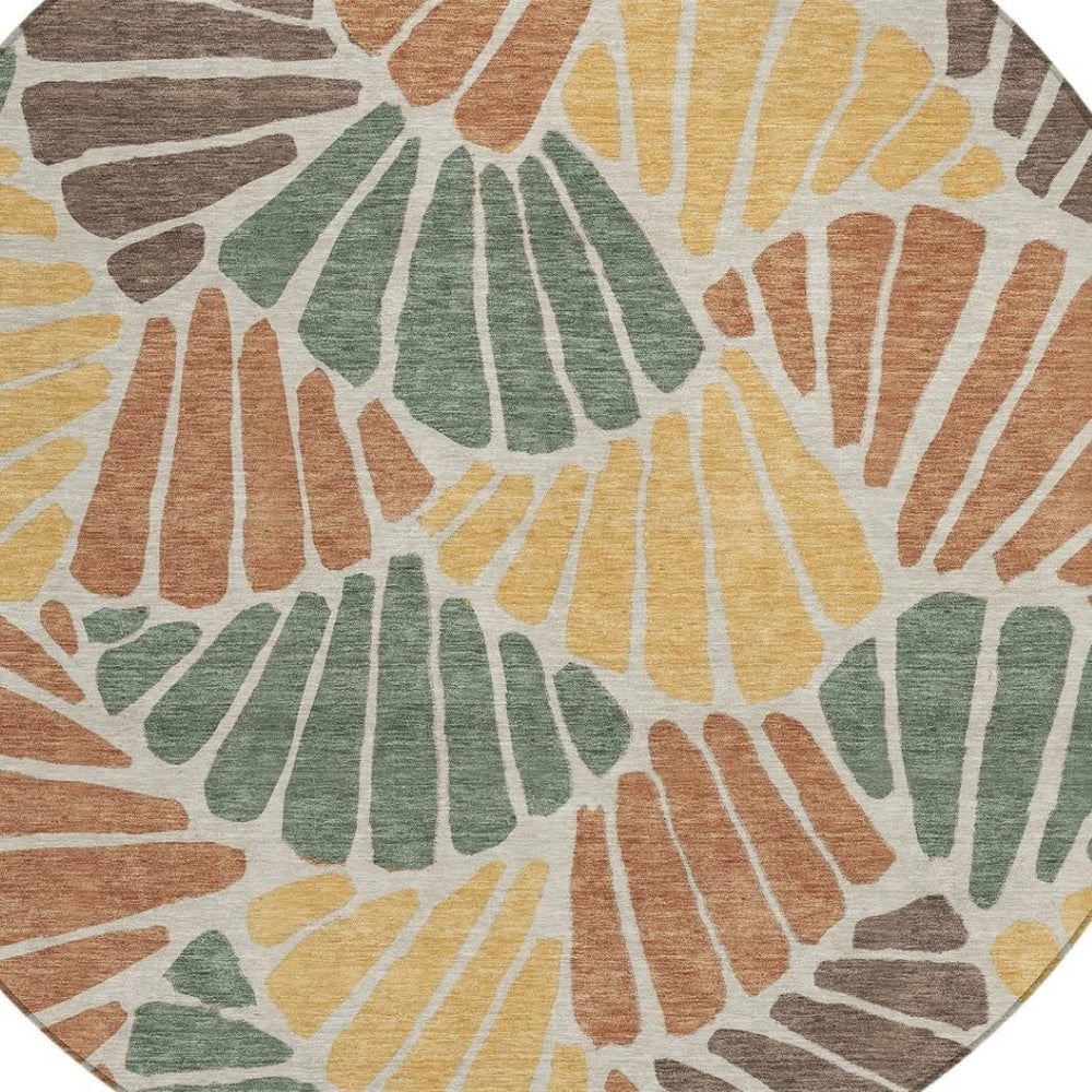 HomeRoots 8' Artichoke Green Floral Round Rug - Stylish Indoor/Outdoor Area Rug, Washable & Durable Design 689879