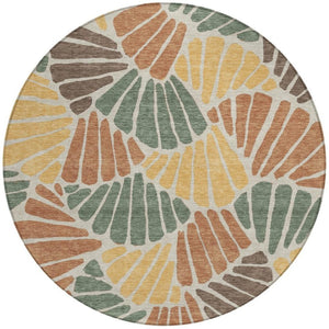 HomeRoots 8' Artichoke Green Floral Round Rug - Stylish Indoor/Outdoor Area Rug, Washable & Durable Design 689879