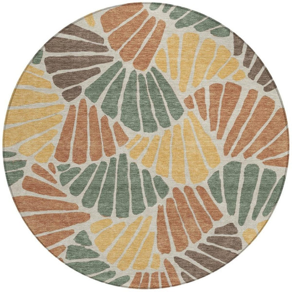 HomeRoots 8' Artichoke Green Floral Round Rug - Stylish Indoor/Outdoor Area Rug, Washable & Durable Design 689879