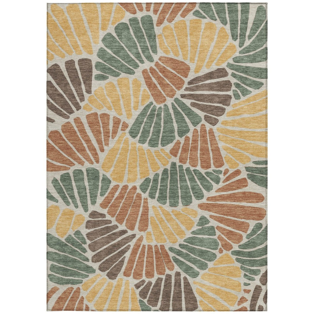 HomeRoots 9' X 12' Artichoke Green Floral Area Rug - Durable, Washable, Stylish for Indoor & Outdoor Spaces 689881