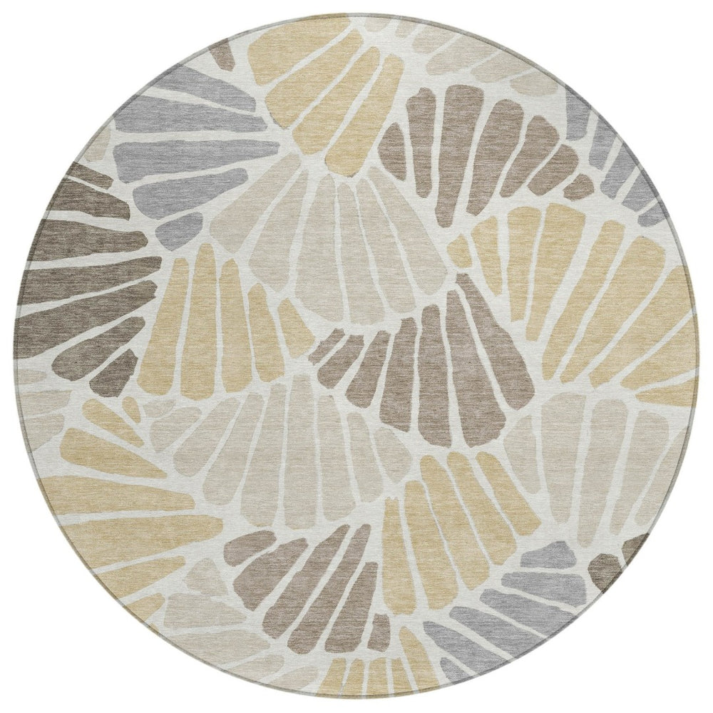 HomeRoots 8' Round Floral Washable Area Rug in Beige, Gold & Brown – Perfect for Indoor & Outdoor Use! 689885