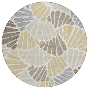 HomeRoots 8' Round Floral Washable Area Rug in Beige, Gold & Brown – Perfect for Indoor & Outdoor Use! 689885