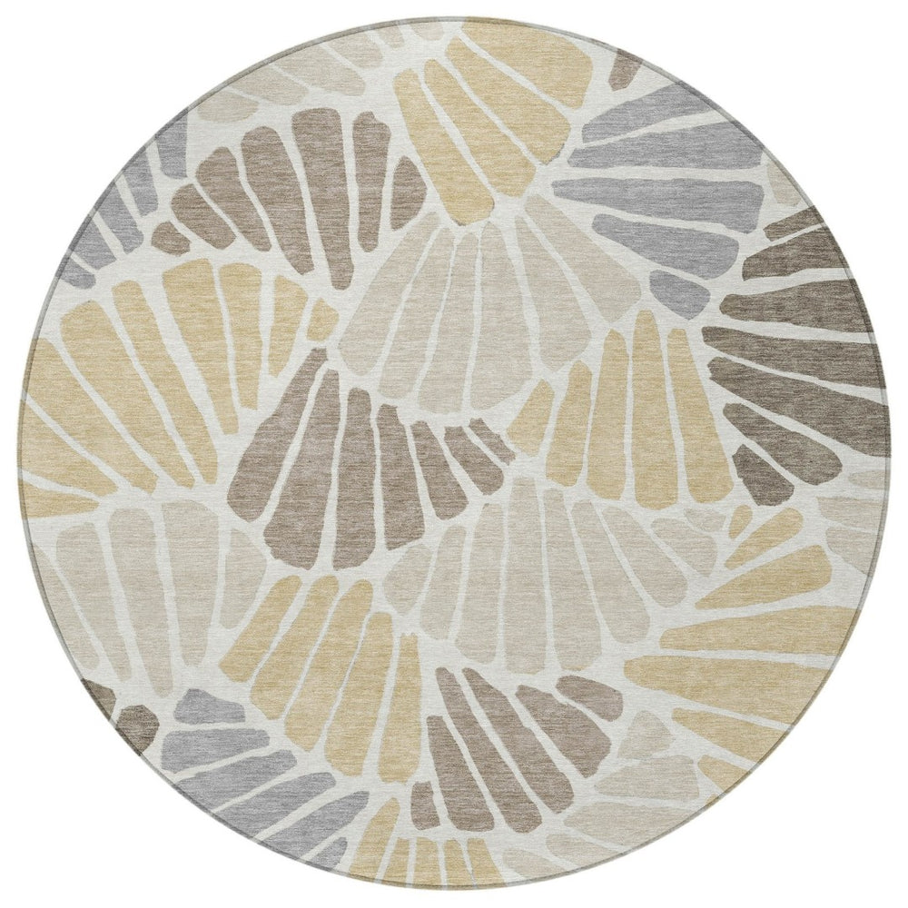 HomeRoots 8' Round Floral Washable Area Rug in Beige, Gold & Brown – Perfect for Indoor & Outdoor Use! 689885