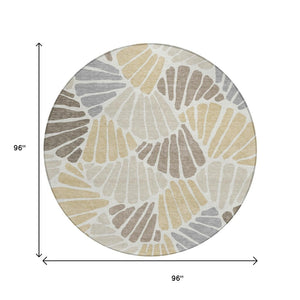 HomeRoots 8' Round Floral Washable Area Rug in Beige, Gold & Brown – Perfect for Indoor & Outdoor Use! 689885